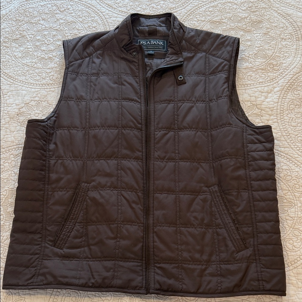 Jos. A. Bank Men’s Quilted Vest XL Dark Brown Full-Zip Lightweight Outerwear